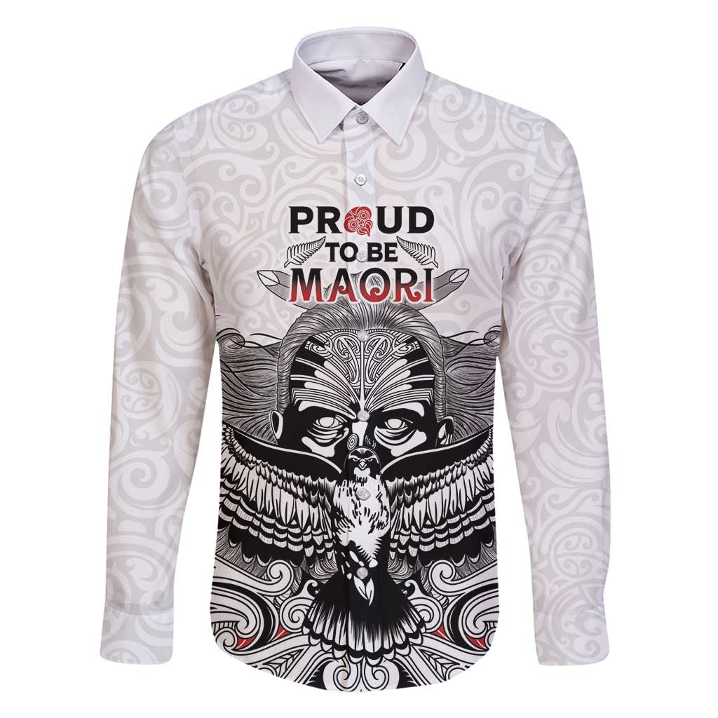 Aotearoa Personalized Family Matching Off Shoulder Maxi Dress and Hawaiian Shirt Proud To Be Maori LT7 Dad's Shirt - Long Sleeve White - Polynesian Pride