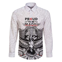 Aotearoa Personalized Family Matching Off Shoulder Maxi Dress and Hawaiian Shirt Proud To Be Maori LT7 Dad's Shirt - Long Sleeve White - Polynesian Pride