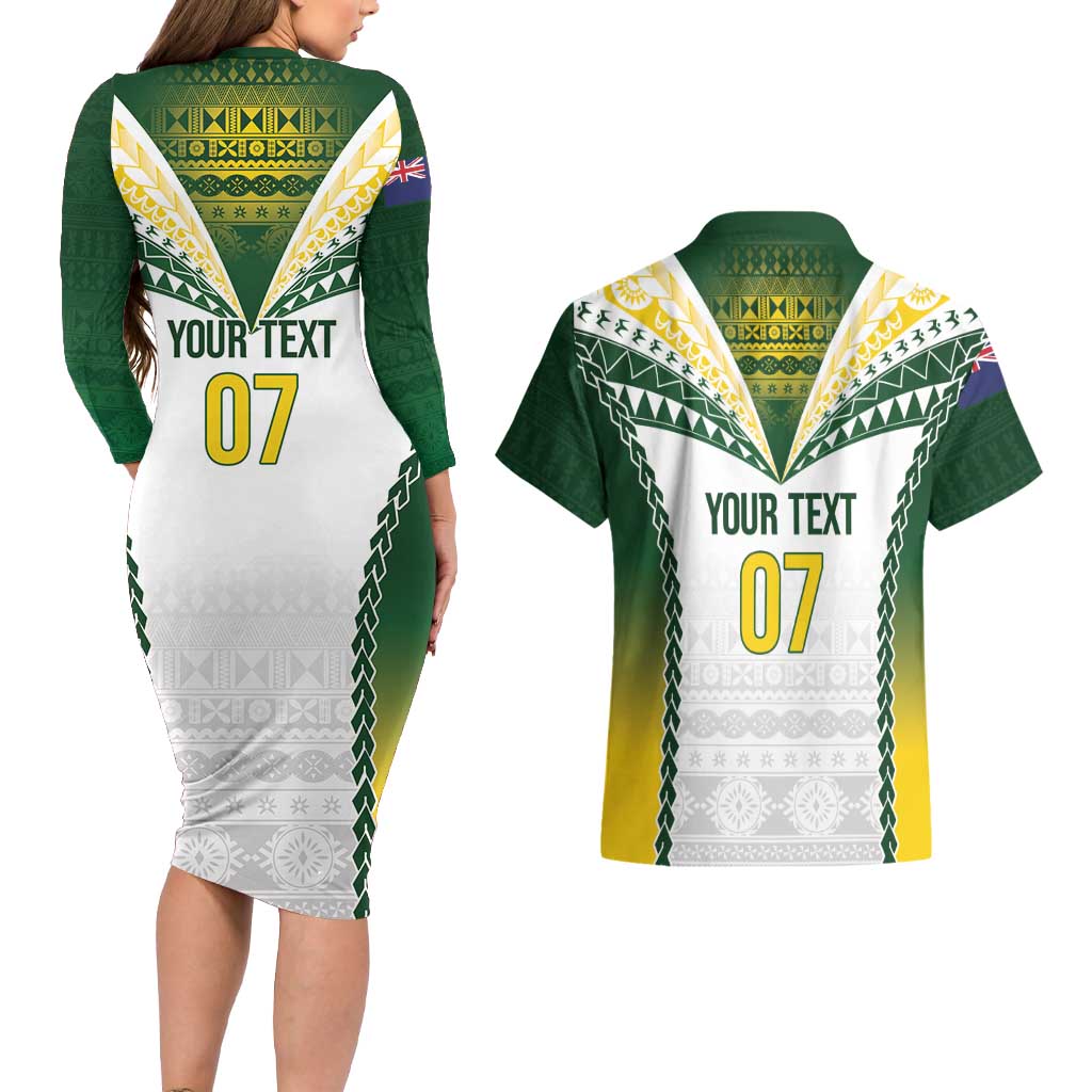 Cook Islands Rugby Custom Couples Matching Long Sleeve Bodycon Dress and Hawaiian Shirt Kuki's Aitu Champions - Polynesian Pride