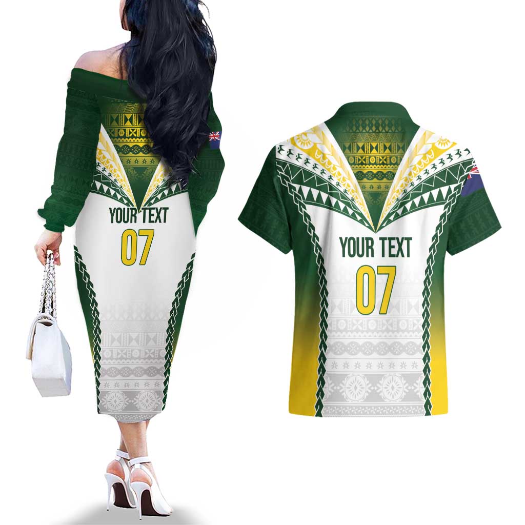 Cook Islands Rugby Custom Couples Matching Off The Shoulder Long Sleeve Dress and Hawaiian Shirt Kuki's Aitu Champions - Polynesian Pride