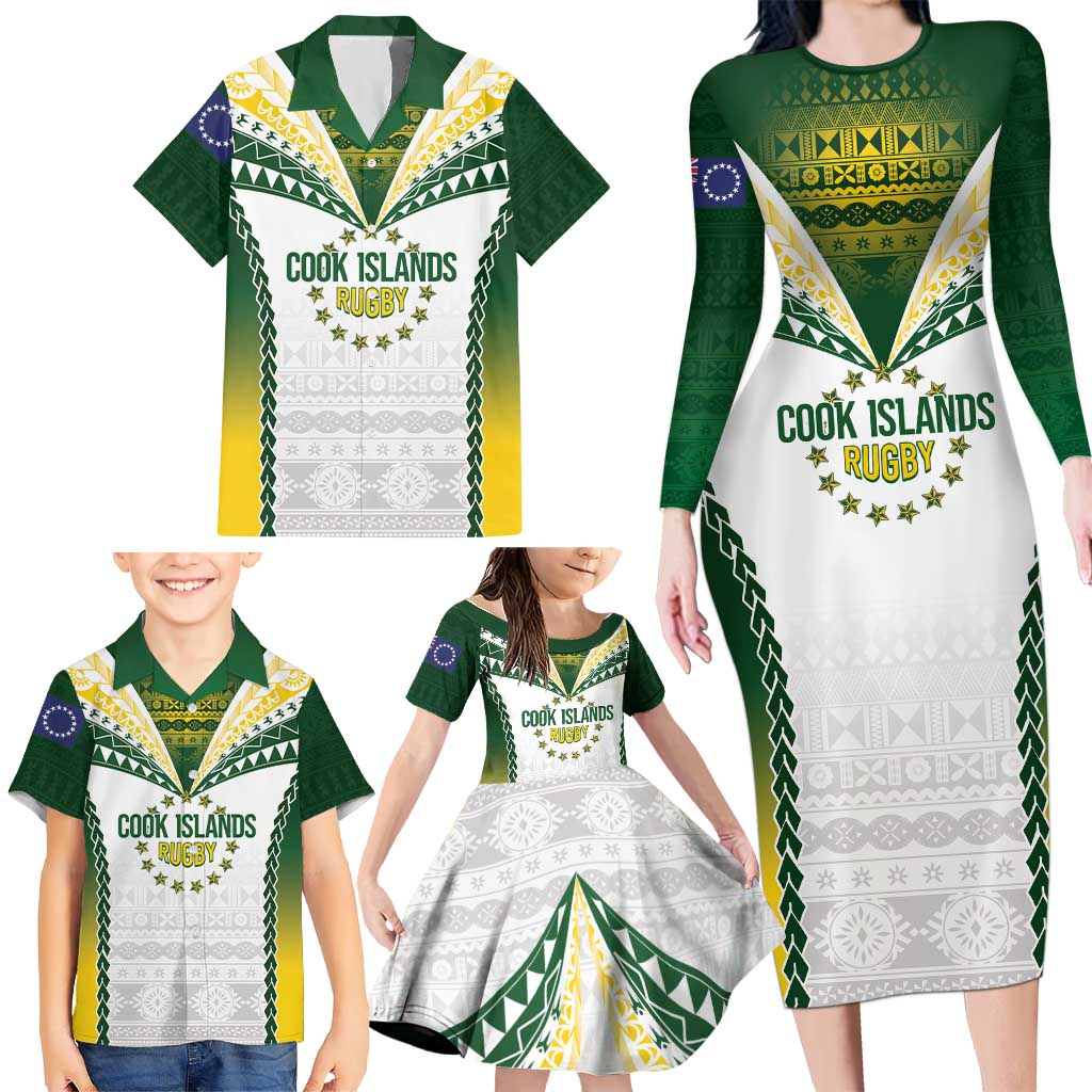Cook Islands Rugby Custom Family Matching Long Sleeve Bodycon Dress and Hawaiian Shirt Kuki's Aitu Champions LT7 - Polynesian Pride