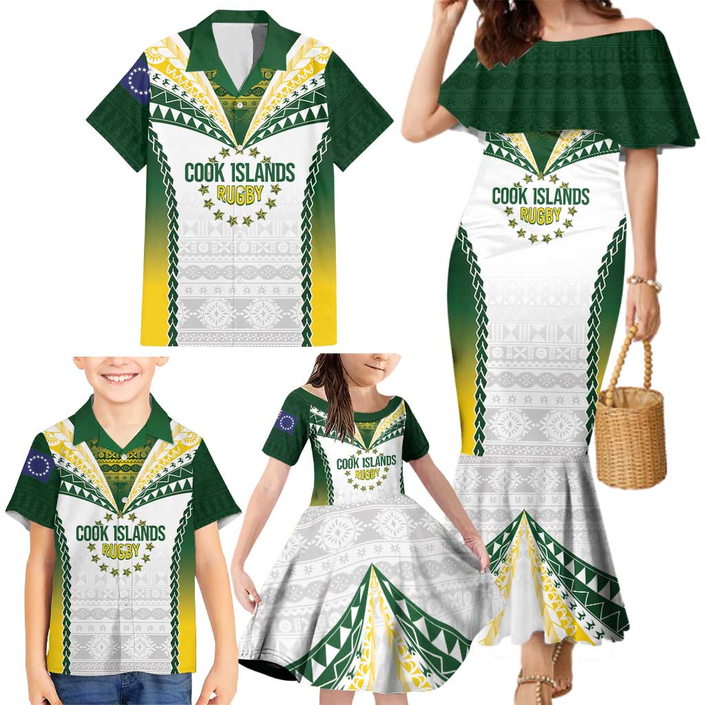 Cook Islands Rugby Custom Family Matching Mermaid Dress and Hawaiian Shirt Kuki's Aitu Champions LT7 - Polynesian Pride