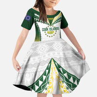 Cook Islands Rugby Custom Family Matching Off The Shoulder Long Sleeve Dress and Hawaiian Shirt Kuki's Aitu Champions LT7 Daughter's Dress Colorful - Polynesian Pride