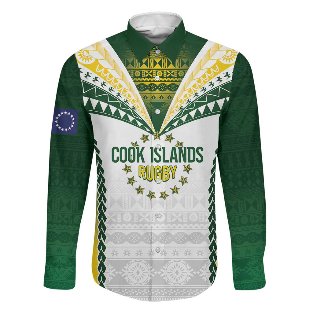 Cook Islands Rugby Custom Family Matching Off Shoulder Maxi Dress and Hawaiian Shirt Kuki's Aitu Champions LT7 Dad's Shirt - Long Sleeve Colorful - Polynesian Pride