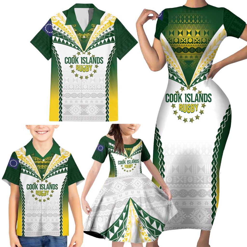 Cook Islands Rugby Custom Family Matching Short Sleeve Bodycon Dress and Hawaiian Shirt Kuki's Aitu Champions LT7 - Polynesian Pride