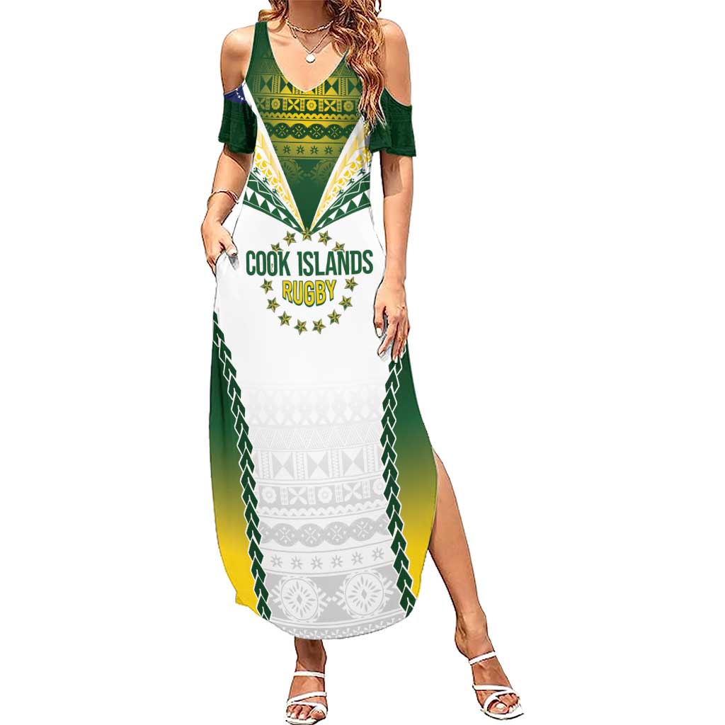 Cook Islands Rugby Custom Family Matching Summer Maxi Dress and Hawaiian Shirt Kuki's Aitu Champions LT7 Mom's Dress Colorful - Polynesian Pride