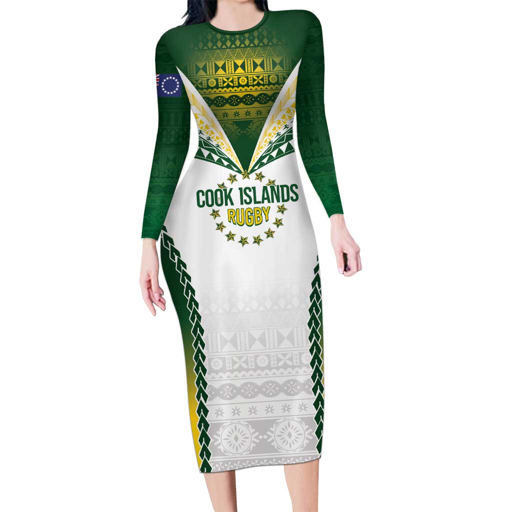 Cook Islands Rugby Custom Long Sleeve Bodycon Dress Kuki's Aitu Champions LT7 Long Dress Colorful - Polynesian Pride