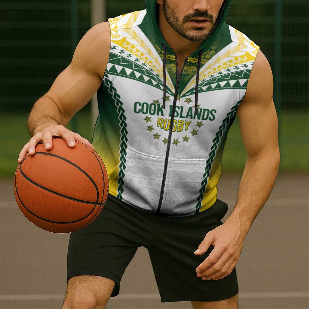 Cook Islands Rugby Custom Sleeveless Zip Hoodie Kuki's Aitu Champions - Polynesian Pride