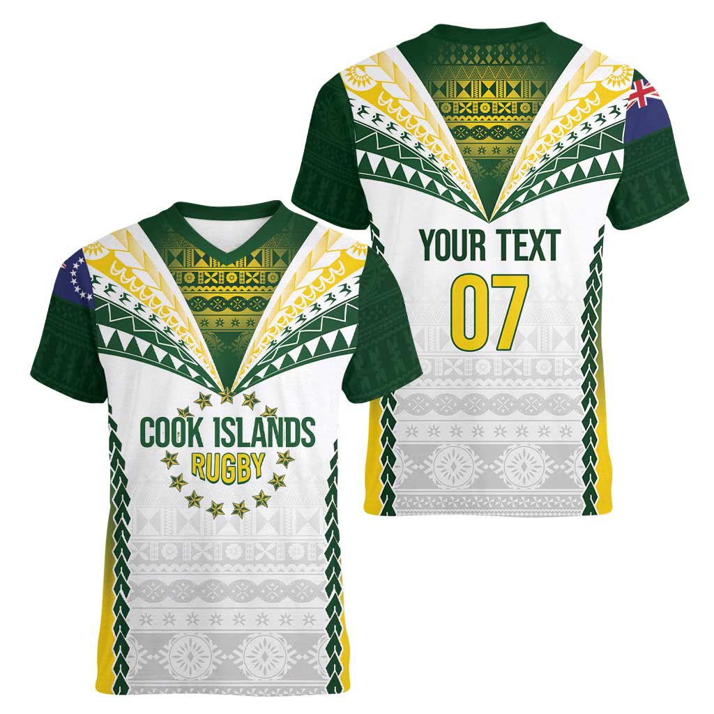 Cook Islands Rugby Custom Women V-Neck T-Shirt Kuki's Aitu Champions - Polynesian Pride