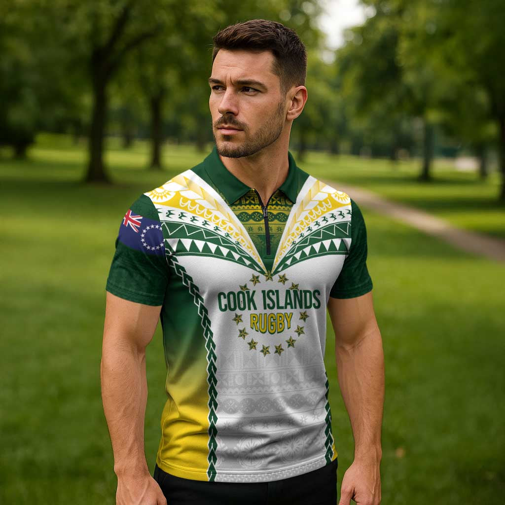 Cook Islands Rugby Custom Zipper Polo Shirt Kuki's Aitu Champions LT7 - Polynesian Pride
