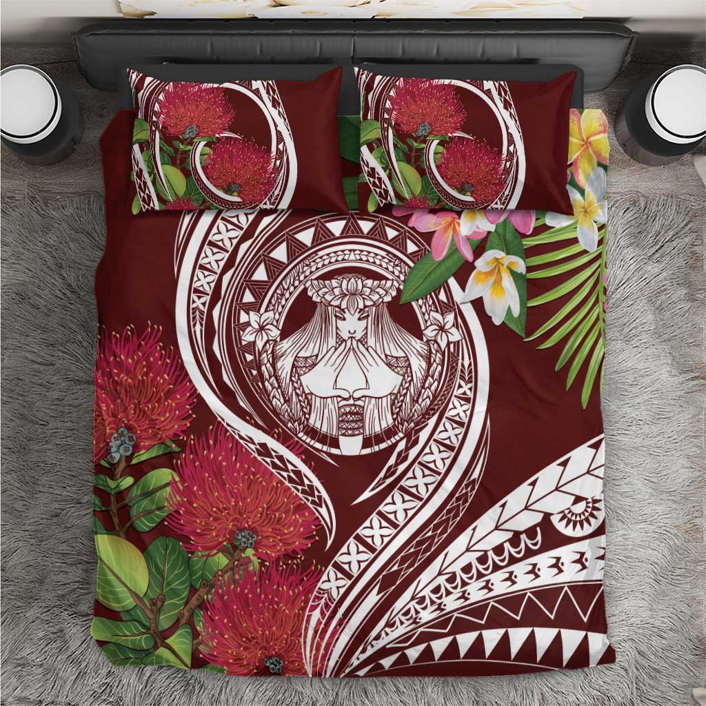Aloha Hawaii Big Island Bedding Set Ohia Lehua Wahine LT7 Red - Polynesian Pride