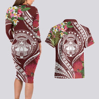 Aloha Hawaii Big Island Couples Matching Long Sleeve Bodycon Dress and Hawaiian Shirt Ohia Lehua Wahine LT7 - Polynesian Pride
