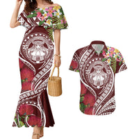 Aloha Hawaii Big Island Couples Matching Mermaid Dress and Hawaiian Shirt Ohia Lehua Wahine LT7 Red - Polynesian Pride