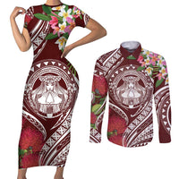 Aloha Hawaii Big Island Couples Matching Short Sleeve Bodycon Dress and Long Sleeve Button Shirt Ohia Lehua Wahine LT7 Red - Polynesian Pride