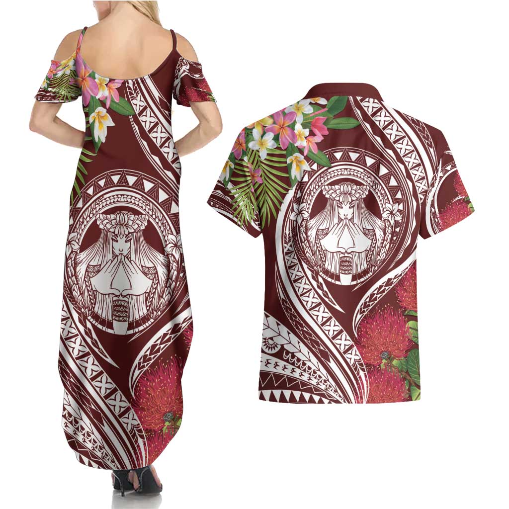 Aloha Hawaii Big Island Couples Matching Summer Maxi Dress and Hawaiian Shirt Ohia Lehua Wahine LT7 - Polynesian Pride