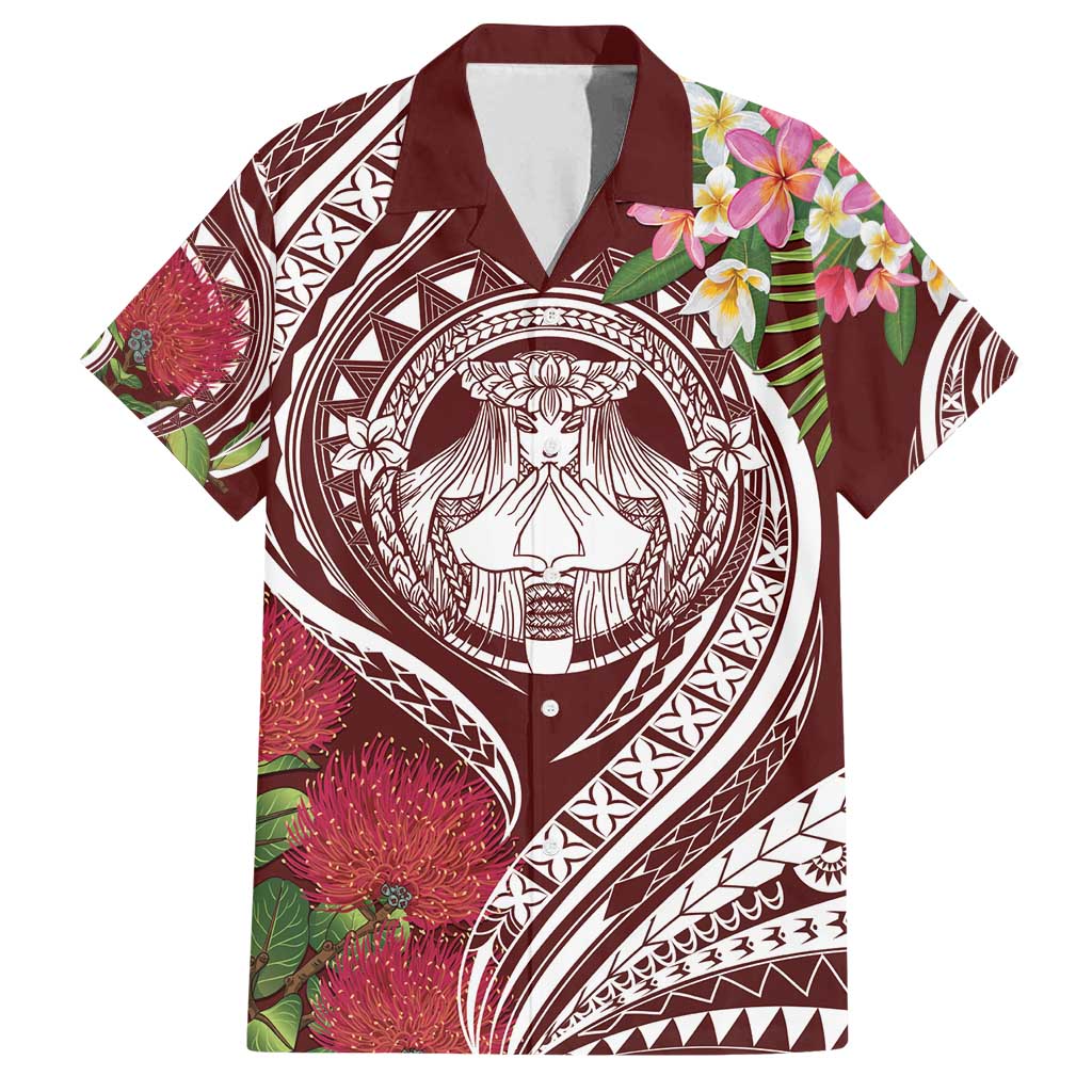 Aloha Hawaii Big Island Family Matching Long Sleeve Bodycon Dress and Hawaiian Shirt Ohia Lehua Wahine LT7 Dad's Shirt - Short Sleeve Red - Polynesian Pride