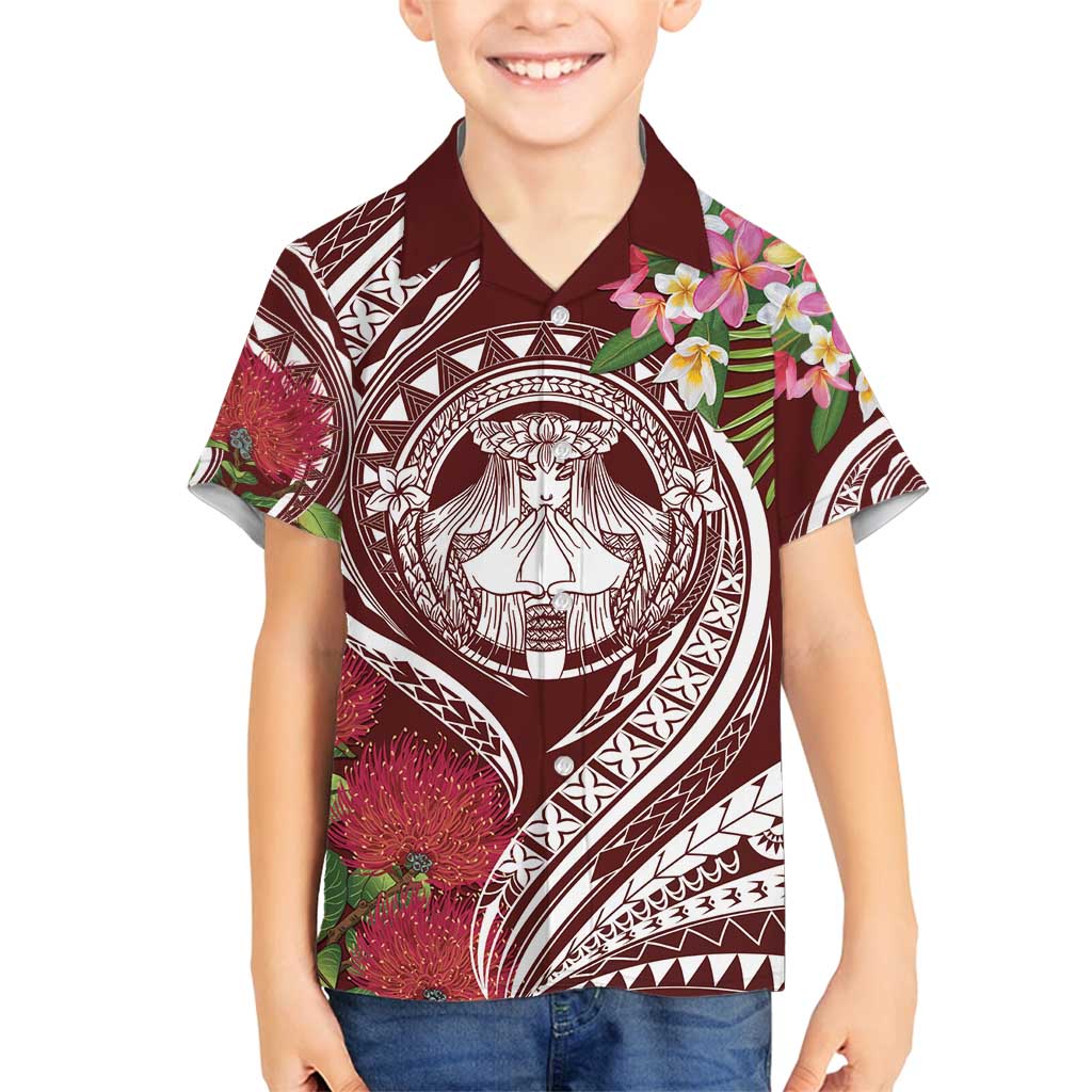 Aloha Hawaii Big Island Family Matching Long Sleeve Bodycon Dress and Hawaiian Shirt Ohia Lehua Wahine LT7 Son's Shirt Red - Polynesian Pride