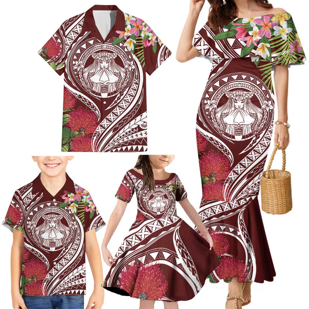 Aloha Hawaii Big Island Family Matching Mermaid Dress and Hawaiian Shirt Ohia Lehua Wahine LT7 - Polynesian Pride