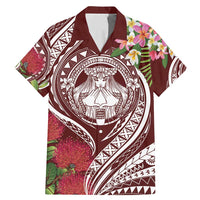 Aloha Hawaii Big Island Family Matching Mermaid Dress and Hawaiian Shirt Ohia Lehua Wahine LT7 Dad's Shirt - Short Sleeve Red - Polynesian Pride