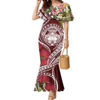 Aloha Hawaii Big Island Family Matching Mermaid Dress and Hawaiian Shirt Ohia Lehua Wahine LT7 Mom's Dress Red - Polynesian Pride