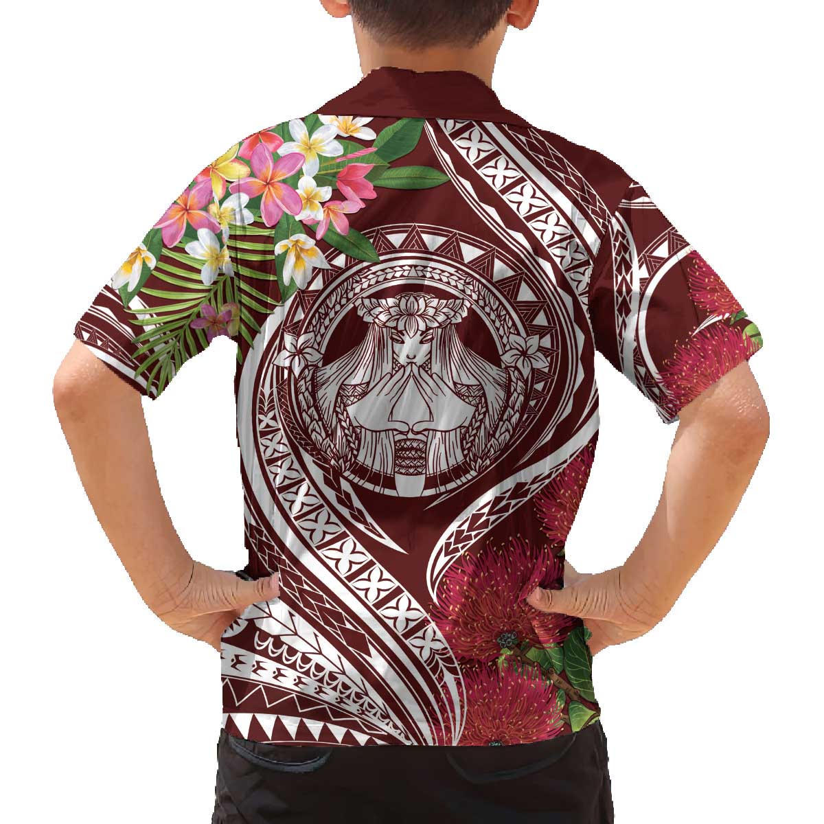 Aloha Hawaii Big Island Family Matching Off The Shoulder Long Sleeve Dress and Hawaiian Shirt Ohia Lehua Wahine LT7 - Polynesian Pride