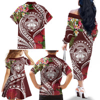 Aloha Hawaii Big Island Family Matching Off The Shoulder Long Sleeve Dress and Hawaiian Shirt Ohia Lehua Wahine LT7 - Polynesian Pride