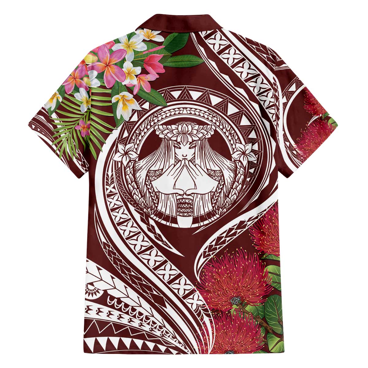 Aloha Hawaii Big Island Family Matching Off The Shoulder Long Sleeve Dress and Hawaiian Shirt Ohia Lehua Wahine LT7 - Polynesian Pride