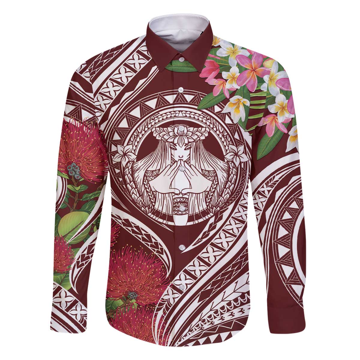 Aloha Hawaii Big Island Family Matching Off The Shoulder Long Sleeve Dress and Hawaiian Shirt Ohia Lehua Wahine LT7 - Polynesian Pride