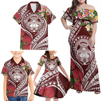 Aloha Hawaii Big Island Family Matching Off Shoulder Maxi Dress and Hawaiian Shirt Ohia Lehua Wahine LT7 - Polynesian Pride