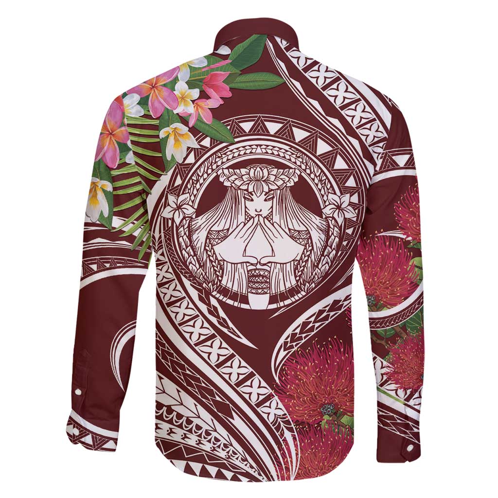 Aloha Hawaii Big Island Family Matching Off Shoulder Maxi Dress and Hawaiian Shirt Ohia Lehua Wahine LT7 - Polynesian Pride