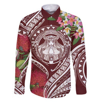 Aloha Hawaii Big Island Family Matching Off Shoulder Short Dress and Hawaiian Shirt Ohia Lehua Wahine LT7 Dad's Shirt - Long Sleeve Red - Polynesian Pride