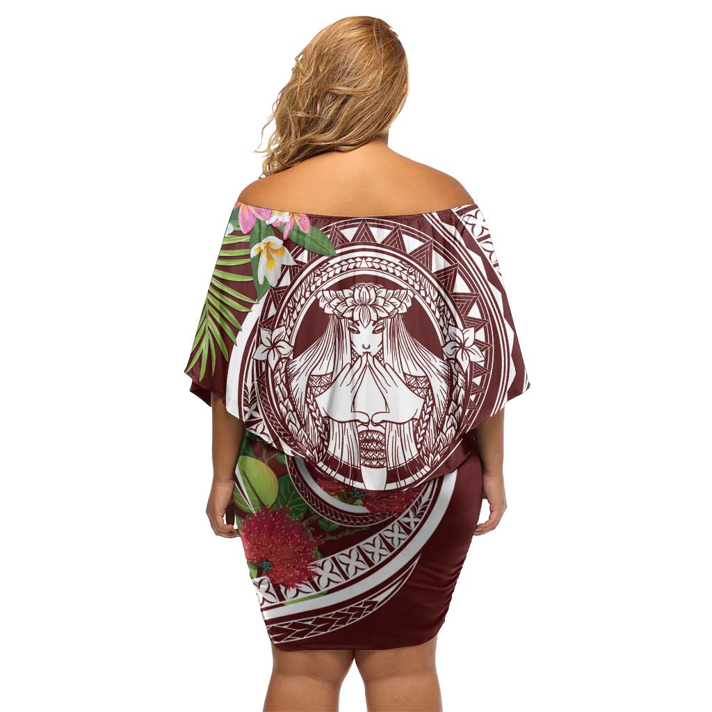 Aloha Hawaii Big Island Family Matching Off Shoulder Short Dress and Hawaiian Shirt Ohia Lehua Wahine LT7 - Polynesian Pride