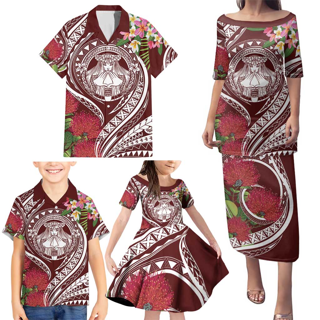 Aloha Hawaii Big Island Family Matching Puletasi and Hawaiian Shirt Ohia Lehua Wahine LT7 - Polynesian Pride
