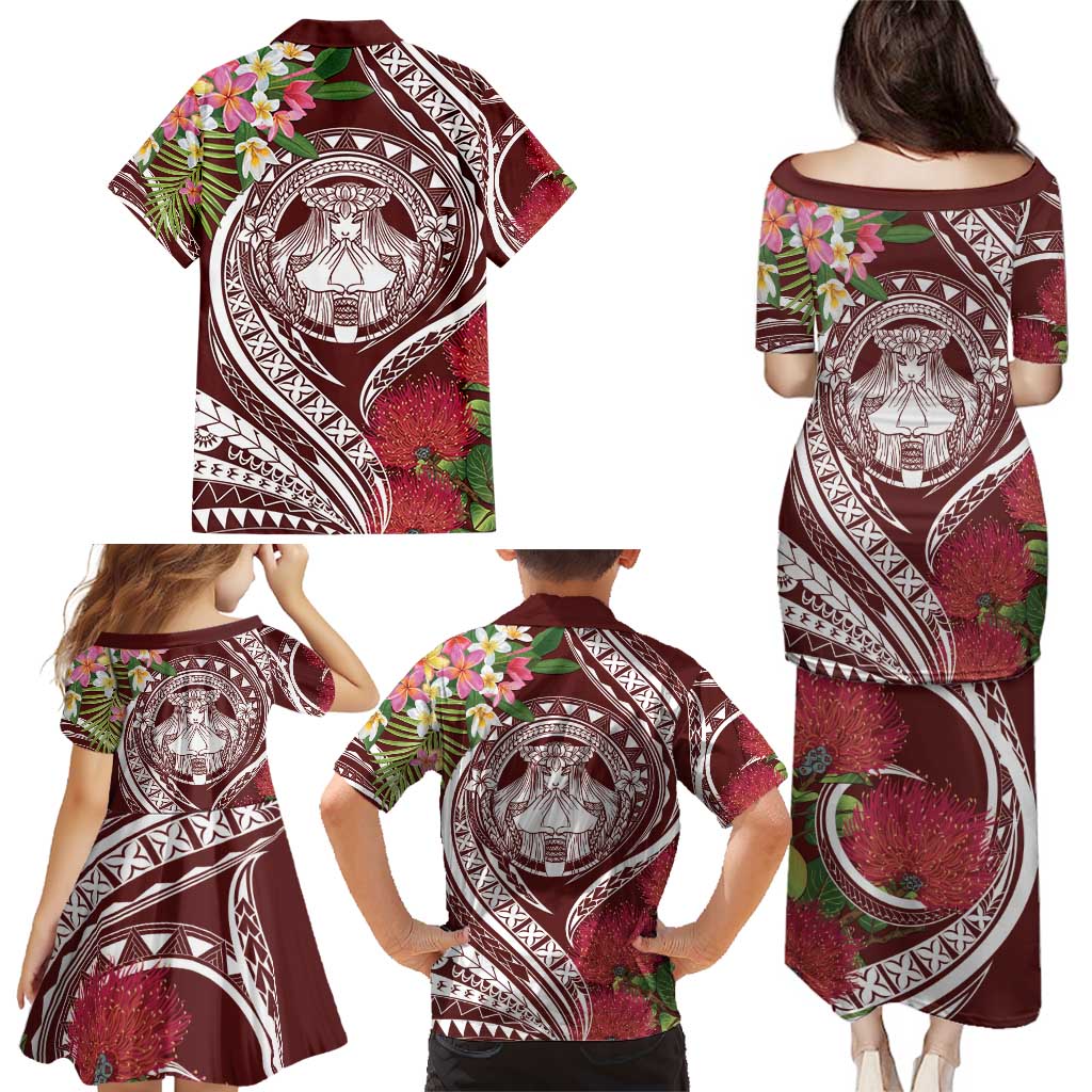 Aloha Hawaii Big Island Family Matching Puletasi and Hawaiian Shirt Ohia Lehua Wahine LT7 - Polynesian Pride