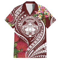 Aloha Hawaii Big Island Family Matching Puletasi and Hawaiian Shirt Ohia Lehua Wahine LT7 Dad's Shirt - Short Sleeve Red - Polynesian Pride