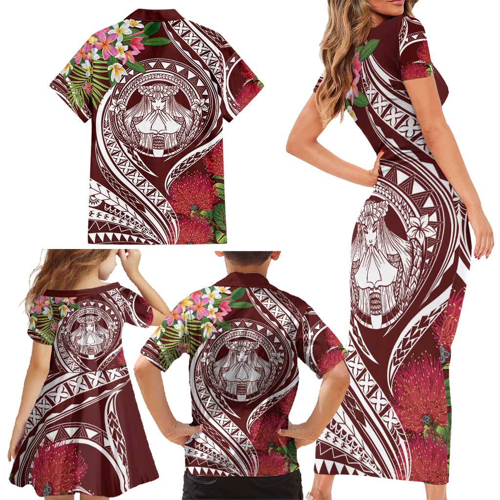 Aloha Hawaii Big Island Family Matching Short Sleeve Bodycon Dress and Hawaiian Shirt Ohia Lehua Wahine LT7 - Polynesian Pride
