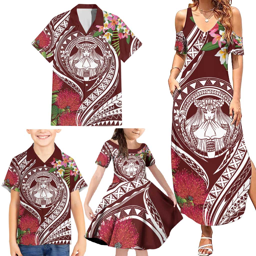 Aloha Hawaii Big Island Family Matching Summer Maxi Dress and Hawaiian Shirt Ohia Lehua Wahine LT7 - Polynesian Pride