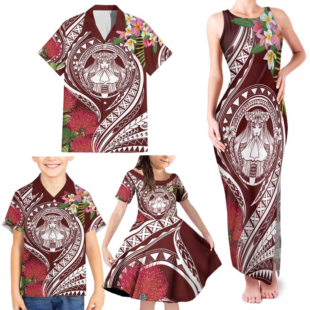 Aloha Hawaii Big Island Family Matching Tank Maxi Dress and Hawaiian Shirt Ohia Lehua Wahine LT7 - Polynesian Pride