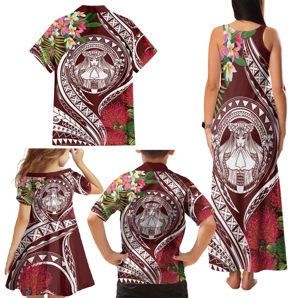 Aloha Hawaii Big Island Family Matching Tank Maxi Dress and Hawaiian Shirt Ohia Lehua Wahine LT7 - Polynesian Pride