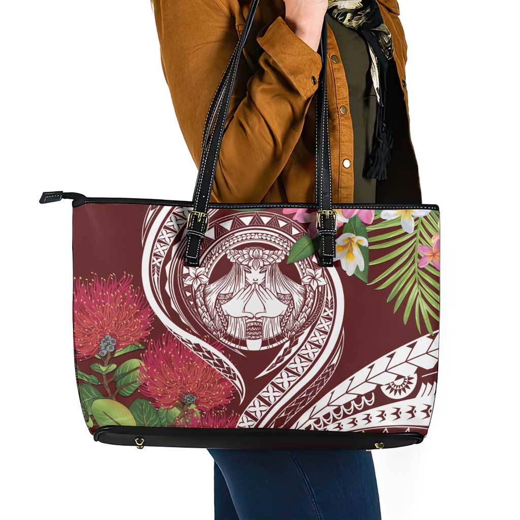 Aloha Hawaii Big Island Leather Tote Bag Ohia Lehua Wahine