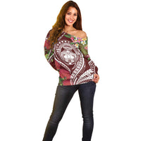 Aloha Hawaii Big Island Off Shoulder Sweater Ohia Lehua Wahine