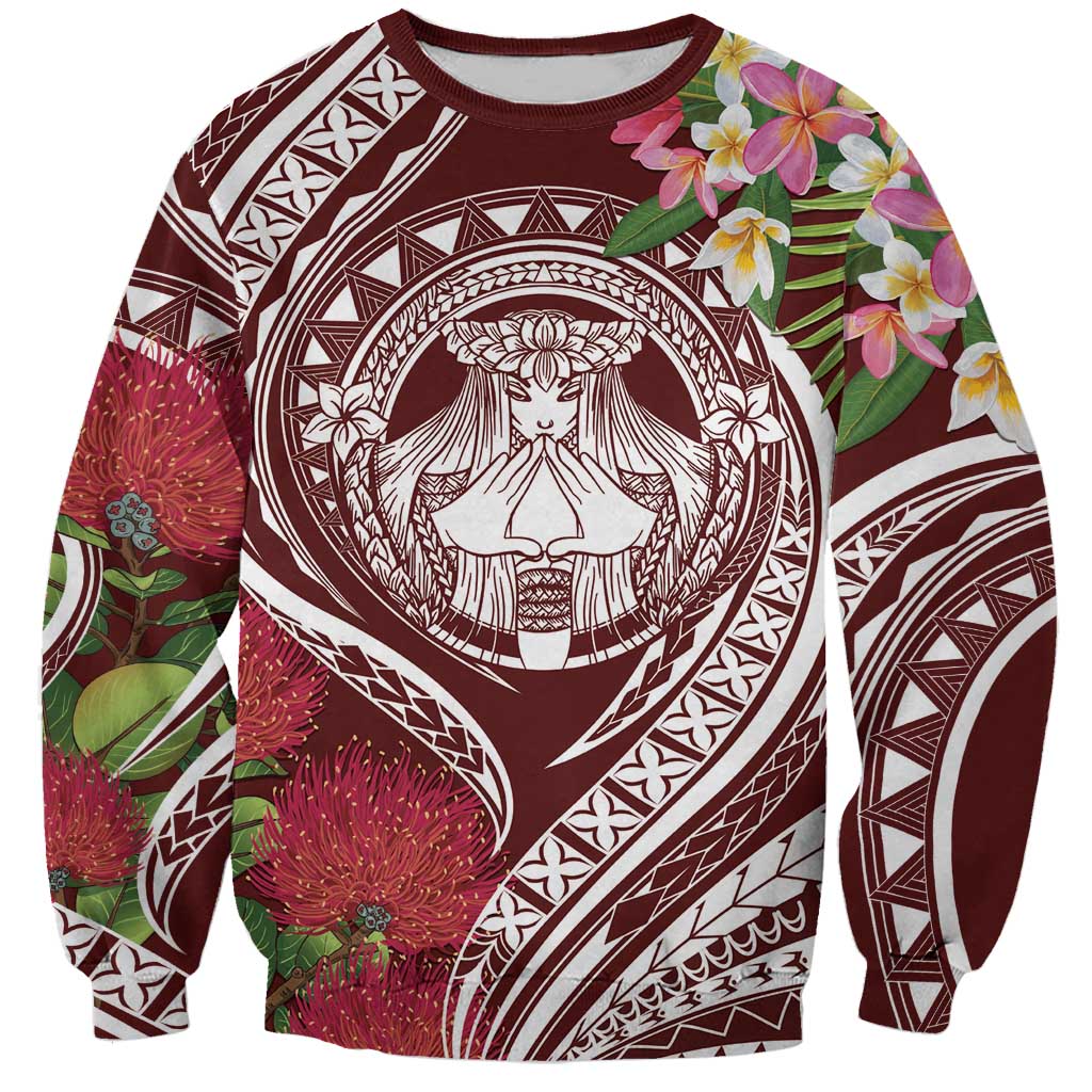 Aloha Hawaii Big Island Sweatshirt Ohia Lehua Wahine LT7 Unisex Red - Polynesian Pride