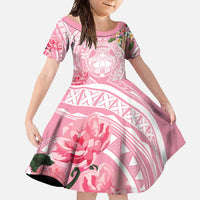 Aloha Hawaii Maui Family Matching Mermaid Dress and Hawaiian Shirt Goddess Lokelani Rose LT7 Daughter's Dress Pink - Polynesian Pride