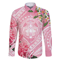 Aloha Hawaii Maui Family Matching Mermaid Dress and Hawaiian Shirt Goddess Lokelani Rose LT7 Dad's Shirt - Long Sleeve Pink - Polynesian Pride