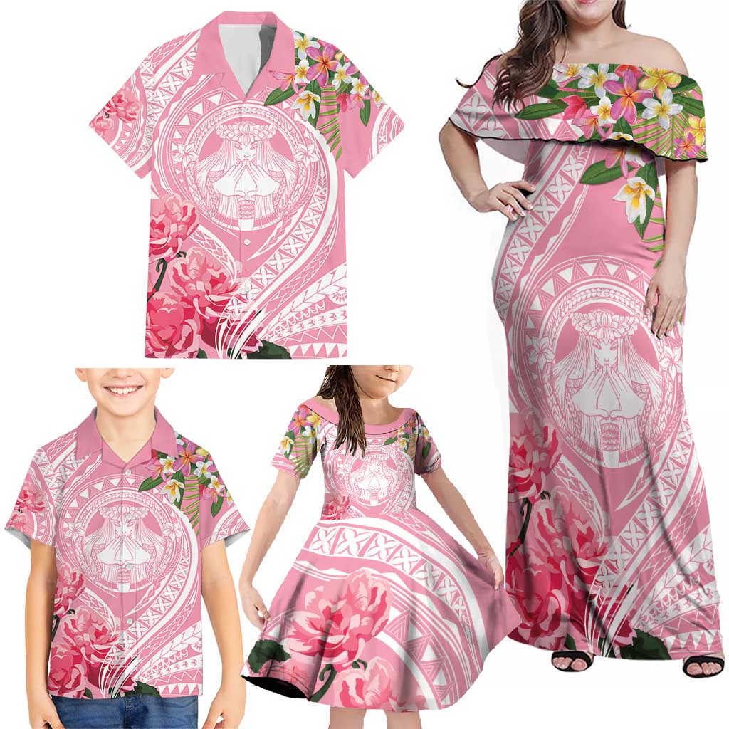 Aloha Hawaii Maui Family Matching Off Shoulder Maxi Dress and Hawaiian Shirt Goddess Lokelani Rose LT7 - Polynesian Pride