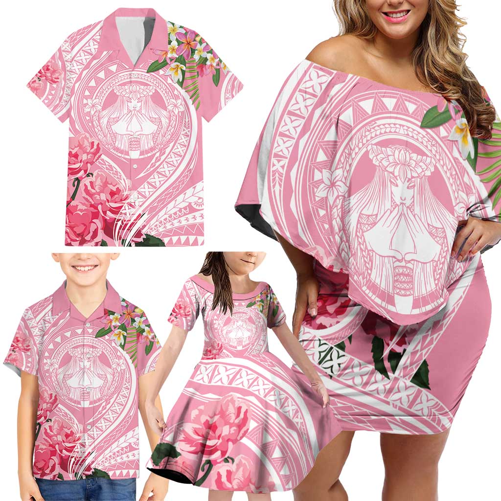 Aloha Hawaii Maui Family Matching Off Shoulder Short Dress and Hawaiian Shirt Goddess Lokelani Rose LT7 - Polynesian Pride