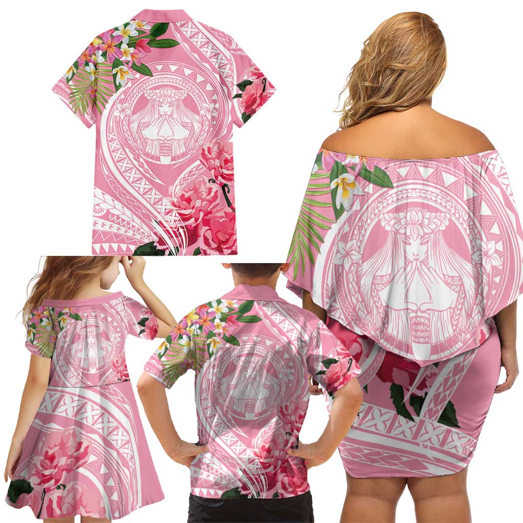 Aloha Hawaii Maui Family Matching Off Shoulder Short Dress and Hawaiian Shirt Goddess Lokelani Rose LT7 - Polynesian Pride