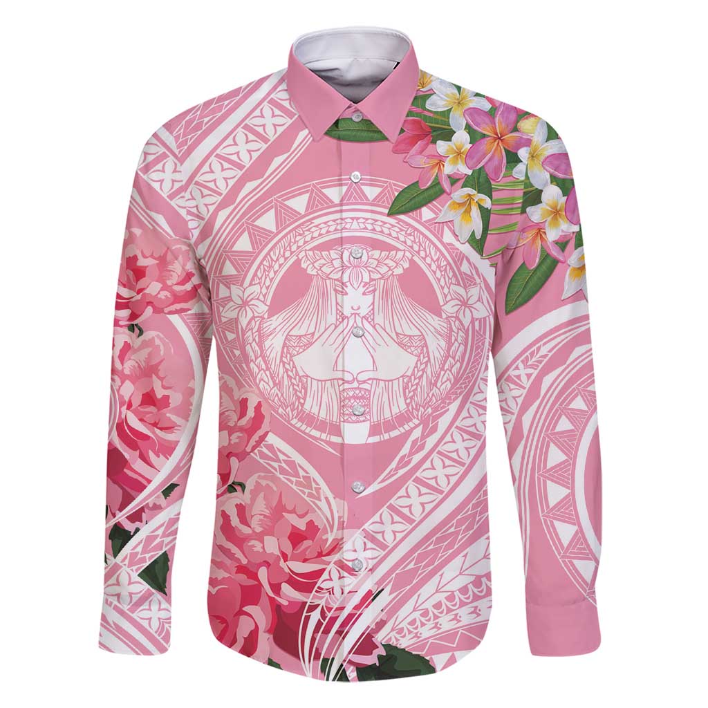Aloha Hawaii Maui Family Matching Summer Maxi Dress and Hawaiian Shirt Goddess Lokelani Rose LT7 Dad's Shirt - Long Sleeve Pink - Polynesian Pride