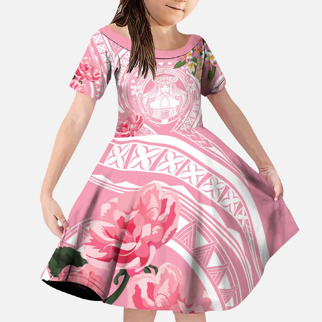 Aloha Hawaii Maui Family Matching Tank Maxi Dress and Hawaiian Shirt Goddess Lokelani Rose LT7 Daughter's Dress Pink - Polynesian Pride