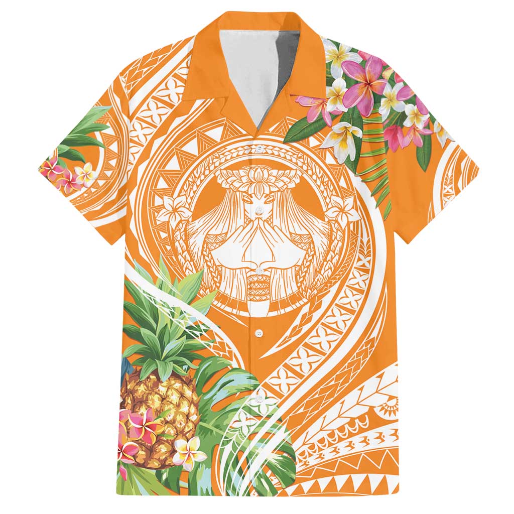 Aloha Hawaii Lanai Family Matching Long Sleeve Bodycon Dress and Hawaiian Shirt Frangipani Mix Pineapple LT7 Dad's Shirt - Short Sleeve Orange - Polynesian Pride